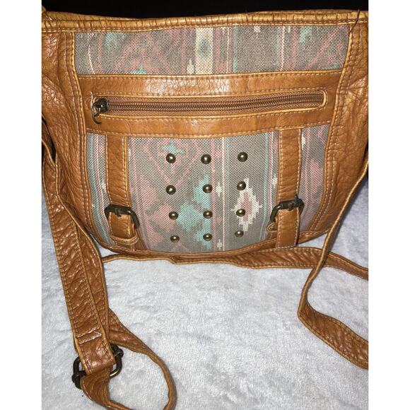 Wall Flower Southwestern Design Crossbody Purse Brown Shoulder Strap Medium - Picture 8 of 11